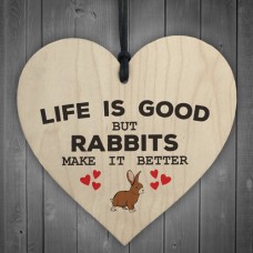 WOODEN HEART - 100mm - Life Is Good Rabbits