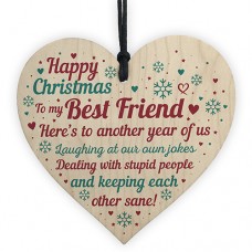 WOODEN HEART - 100mm - Happy Christmas Best Friend Another Year