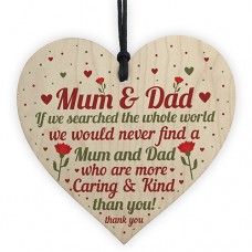WOODEN HEART - 100mm - Mum Dad Caring And Kind