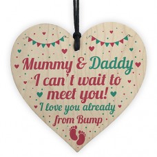 WOODEN HEART - 100mm - Cant Wait To Meet You Mum Dad