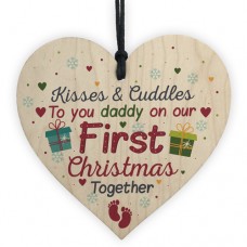 WOODEN HEART - 100mm - To Daddy First Christmas