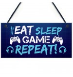 FP - 200X100 - Eat Sleep Game Repeat Gaming Futuristic Blue