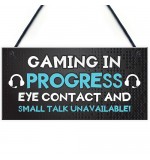 FP - 200X100 - Gaming In Progess Small Talk Eye Contact Unavailable Gamer Blue