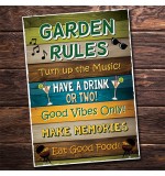 FP - A4 5mm - Garden Rules Wall Plaque Turn Up The Music Multi Coloured