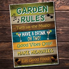 FP - A4 5mm - Garden Rules Wall Plaque Turn Up The Music Multi Coloured