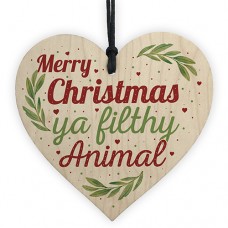 WOODEN HEART - 100mm - Merry Christmas Ya Filthy Animal