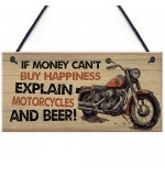 FP - 200X100 - Money Motorcycles And Beer Funny Rustic Motorbike Sign