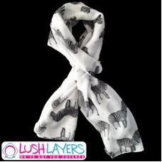 Lush Layers Designer Zebra Print Scarf - White