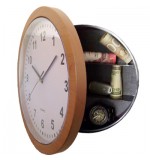 Wall Clock with Secret Safe Compartment - Wood Effect Frame
