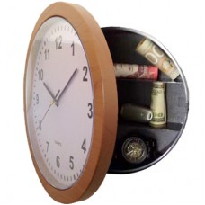 Wall Clock with Secret Safe Compartment - Wood Effect Frame