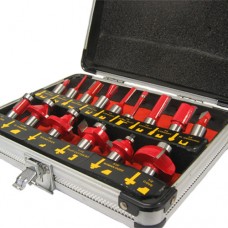 15 Piece Router Bit Set 0.5inch Shank in Aluminium Case