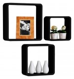 Wall Cube Shelves Round Corners - Set of 3 - BLACK