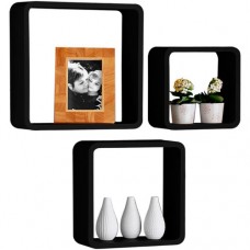 Wall Cube Shelves Round Corners - Set of 3 - BLACK