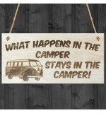 WOODEN PLAQUE - 200x100 - What Happens In The Camper