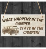 WOODEN PLAQUE - 200x100 - What Happens In The Camper