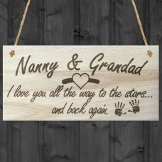 WOODEN PLAQUE - 200x100 - Nanny Grandad Stars and Back