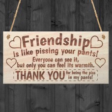 WOODEN PLAQUE - 200x100 - Friendship is like pissing in your pants