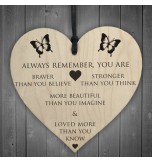 WOODEN HEART - 100mm - Braver Stronger Beautiful Loved