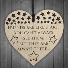 WOODEN HEART - 100mm - Friends Are Like Stars