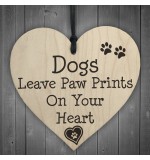 WOODEN HEART - 100mm - Dogs Paw Prints