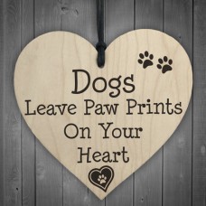 WOODEN HEART - 100mm - Dogs Paw Prints