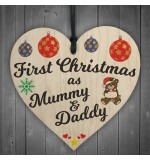 WOODEN HEART - 100mm - First Christmas Mummy Daddy