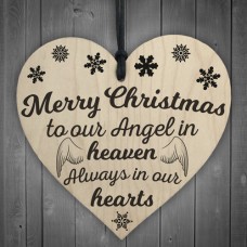 WOODEN HEART - 100mm - Merry Christmas Angel In Heaven Hearts