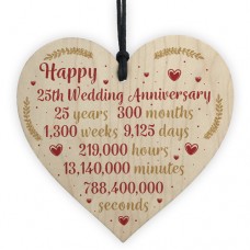WOODEN HEART - 100mm - Happy 25th Wedding Anniversary