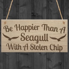 WOODEN PLAQUE - 200x100 - Happier Than A Seagull