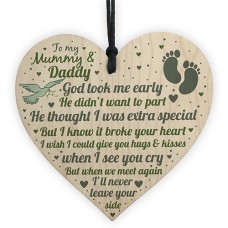 WOODEN HEART - 100mm - Mummy Dad God Took You Away