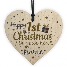 WOODEN HEART - 100mm - Happy First Christmas Your New Home