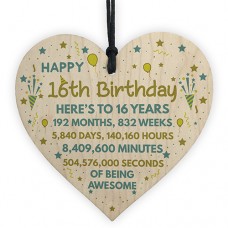 WOODEN HEART - 100mm - 16th Birthday 16 Years Being Awesome