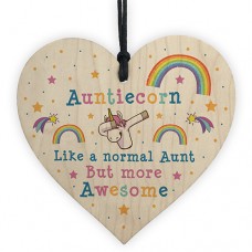 WOODEN HEART - 100mm - Awesome Auntie Unicorn