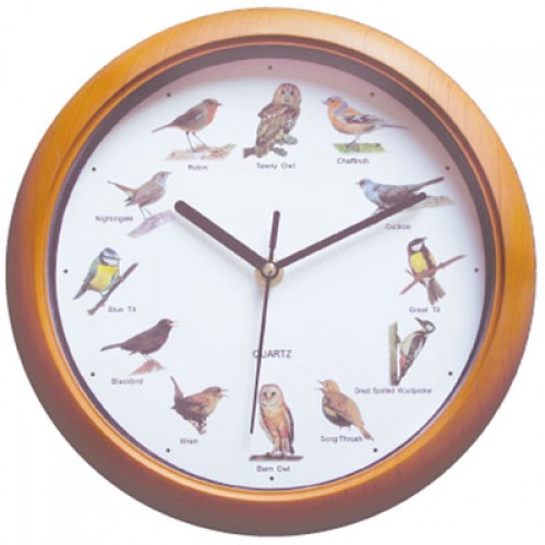 Singing Bird Sound Wall Clock with Wood Effect Frame