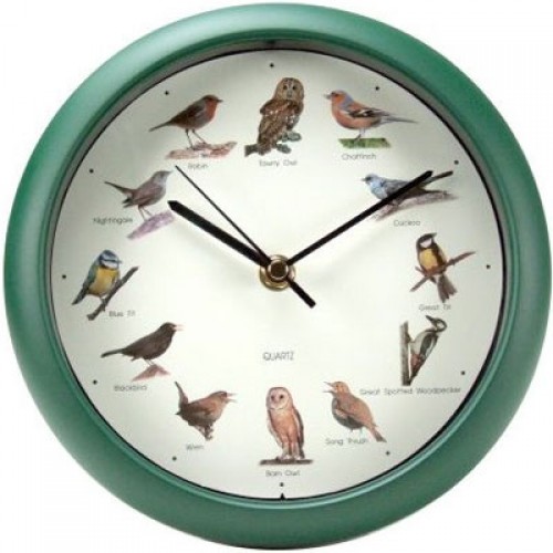 Singing Bird Sound Wall Clock with Green Frame
